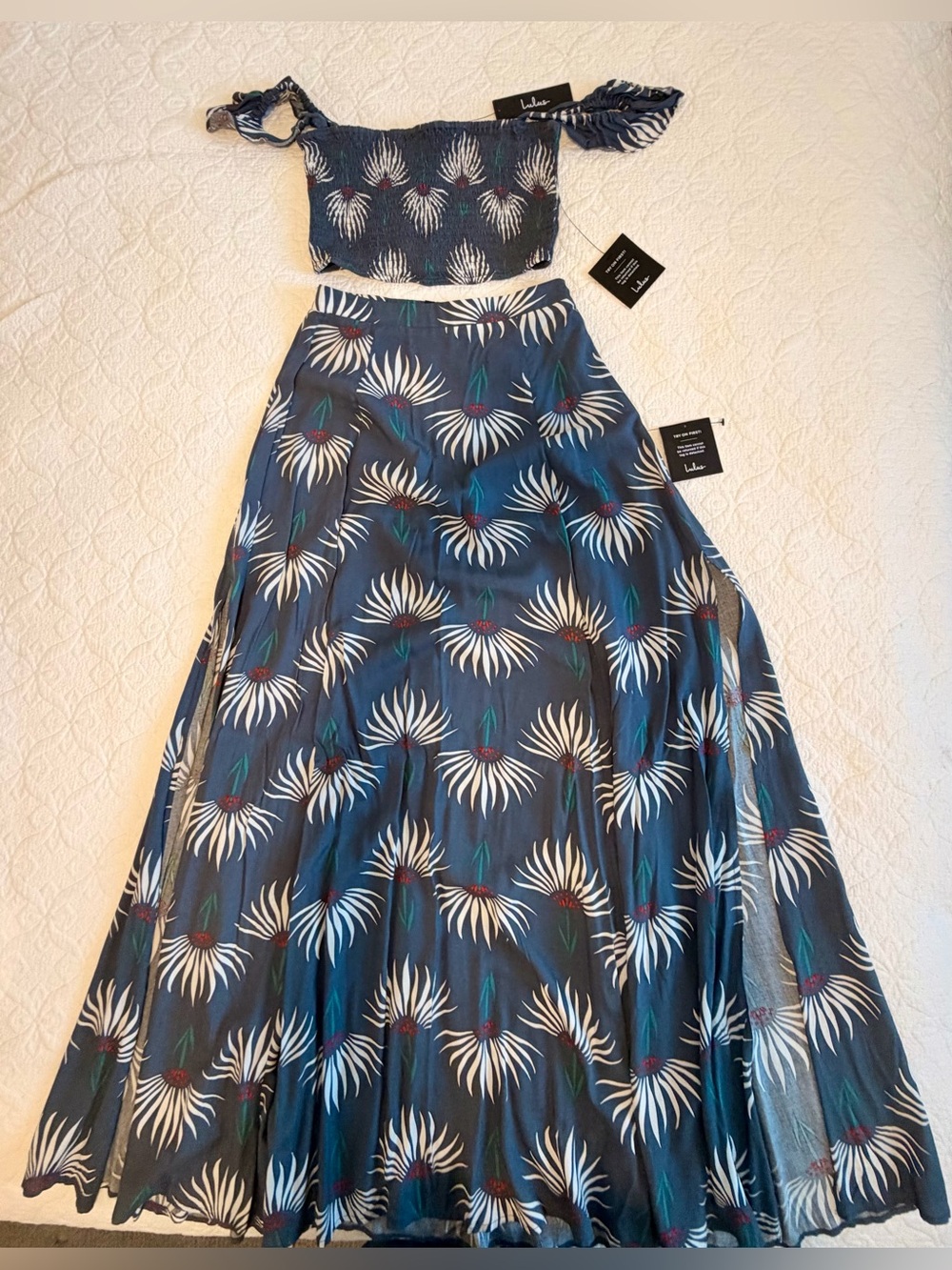 Lulu's Navy Blue Floral Maxi Skirt